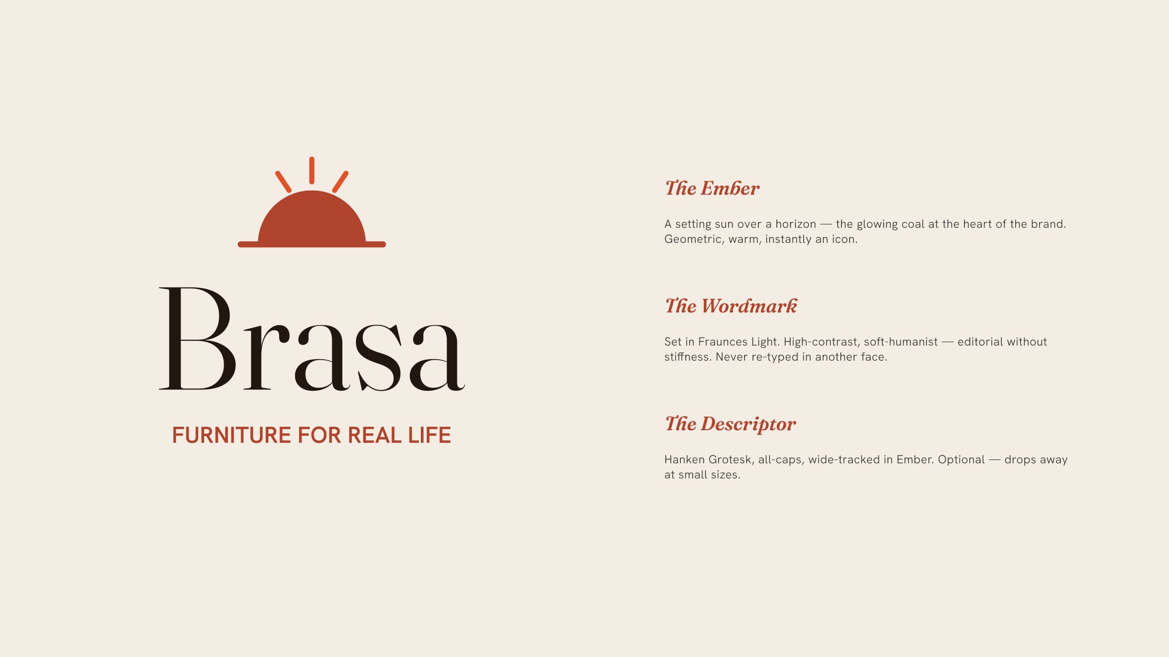 The Brasa identity — the Ember sunset mark above the Fraunces wordmark.