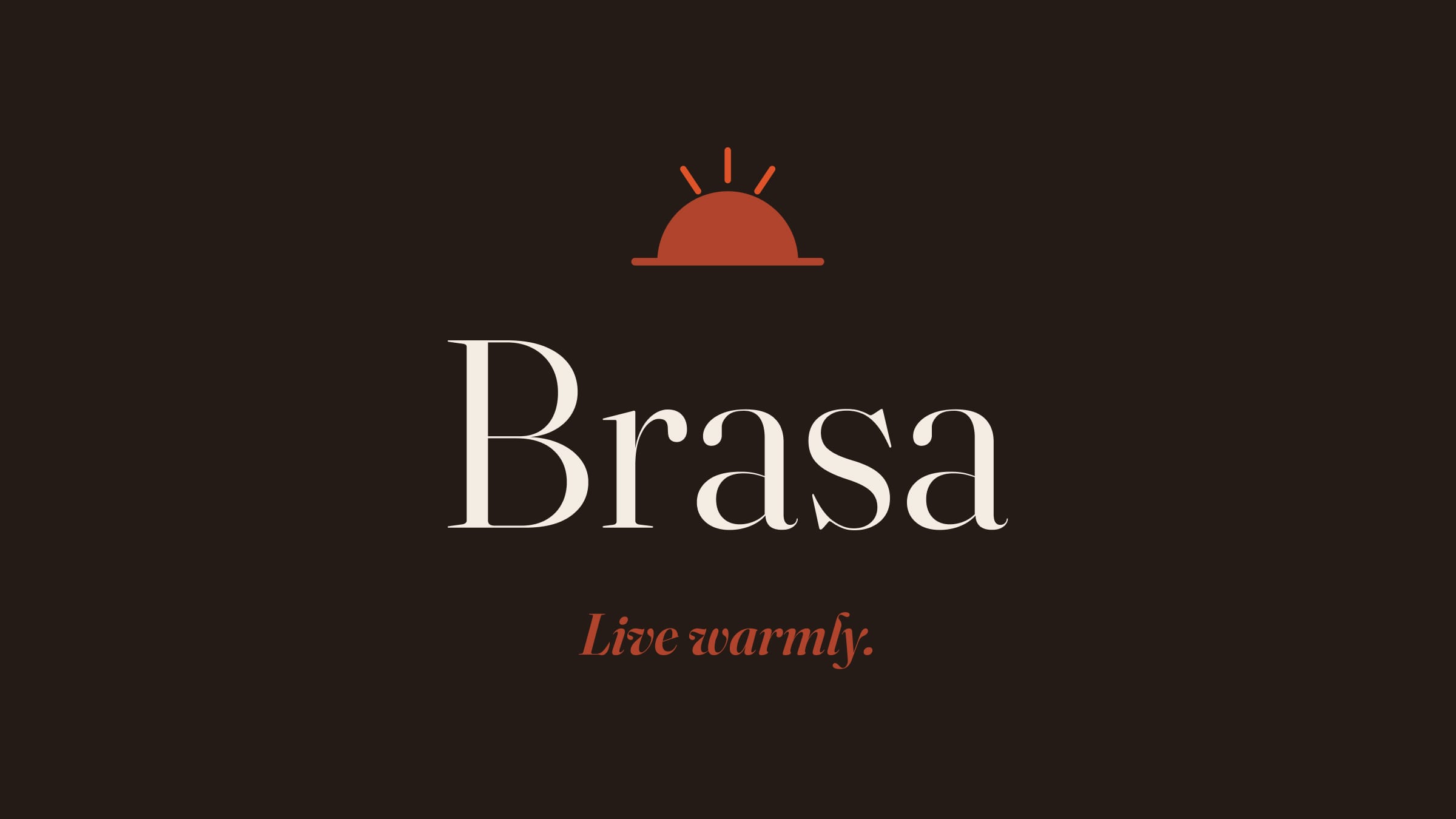 The off-white Brasa wordmark and Ember mark on near-black, reading Live warmly.
