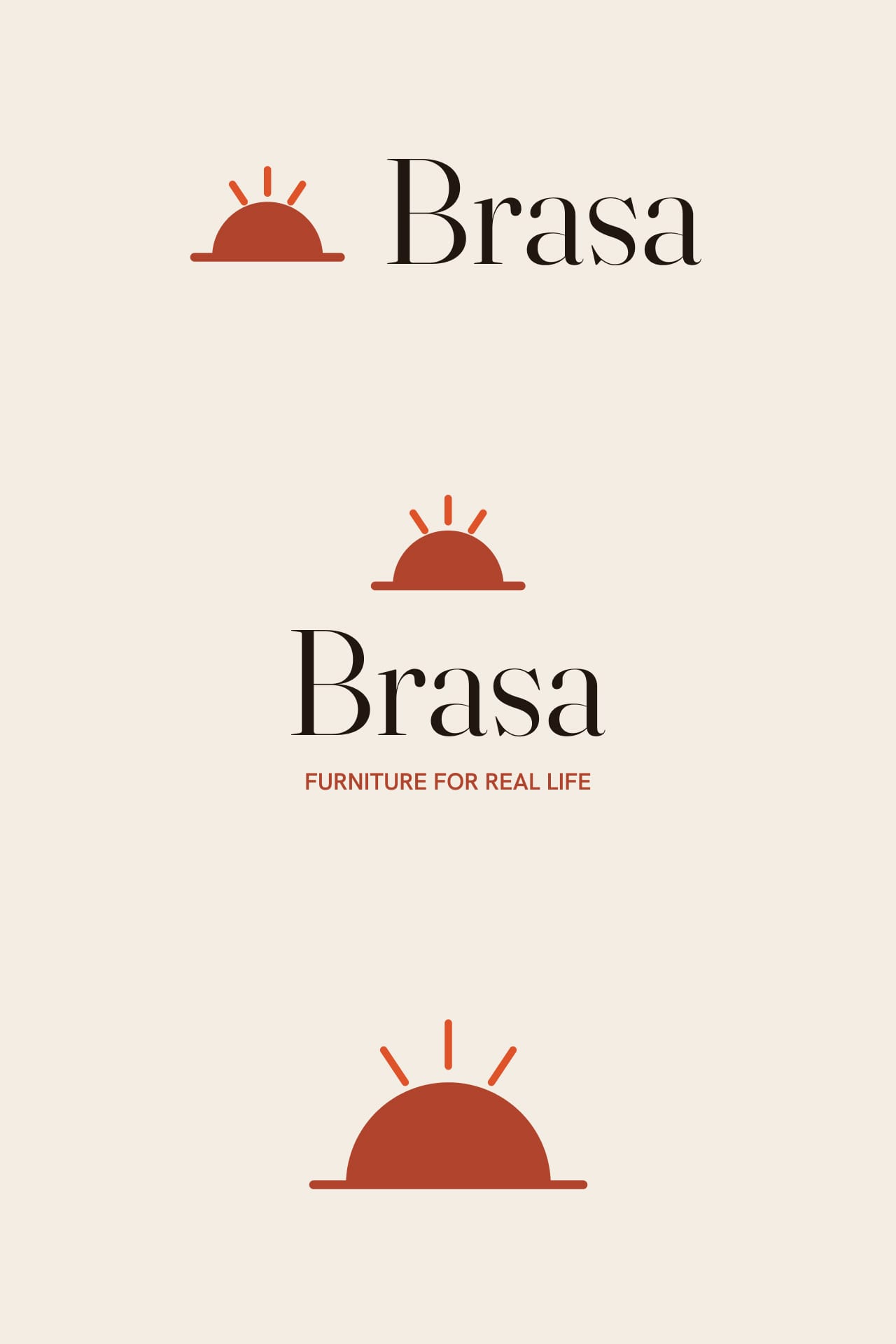 Three lockups of the Brasa wordmark and its Ember sunset mark.