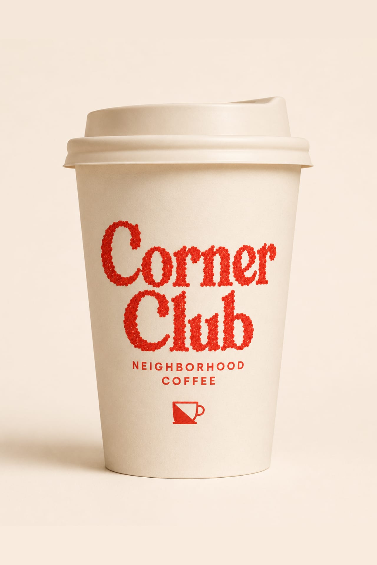 A takeaway coffee cup carrying the Corner Club wordmark.