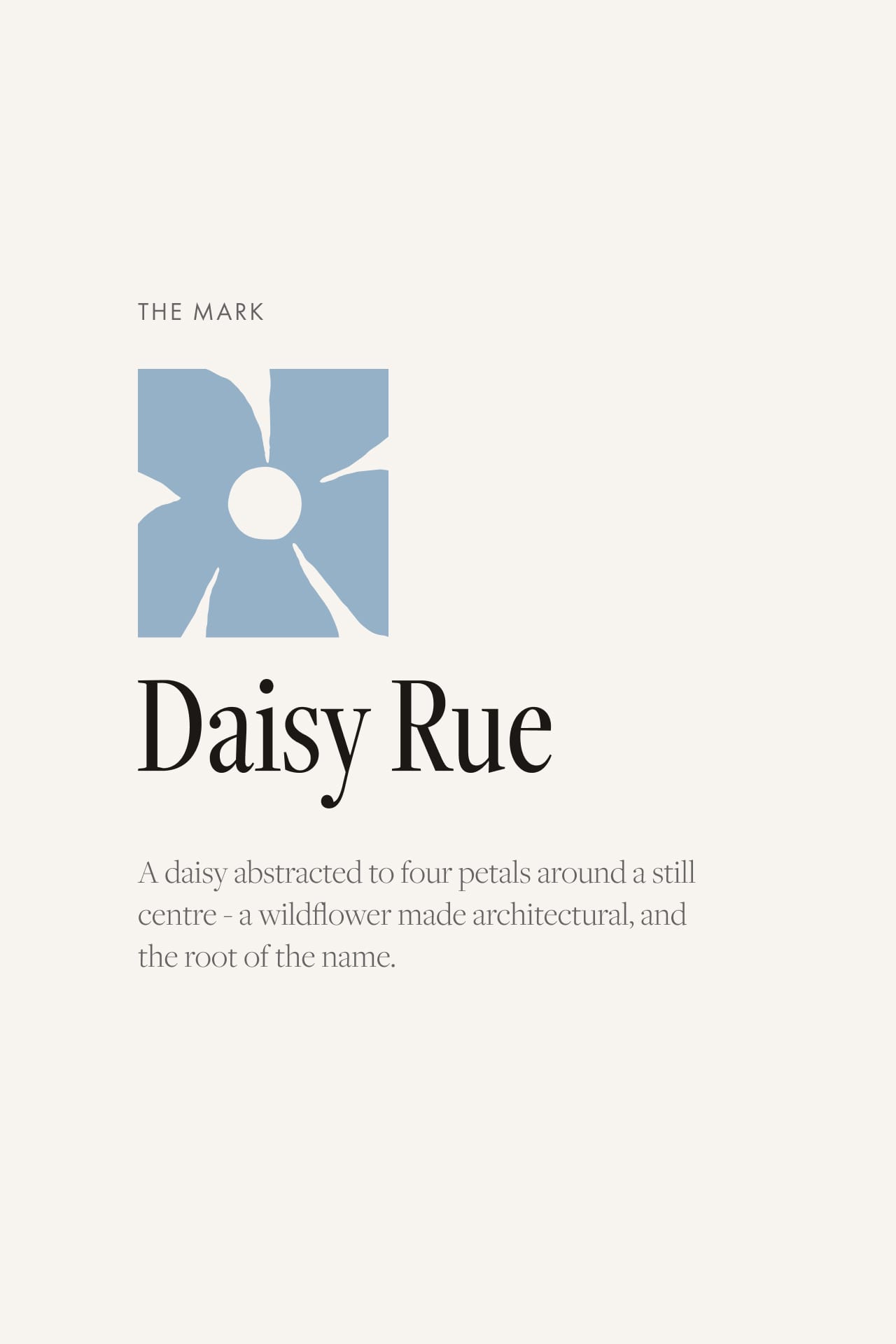 The Daisy Rue mark, a daisy abstracted to four petals.
