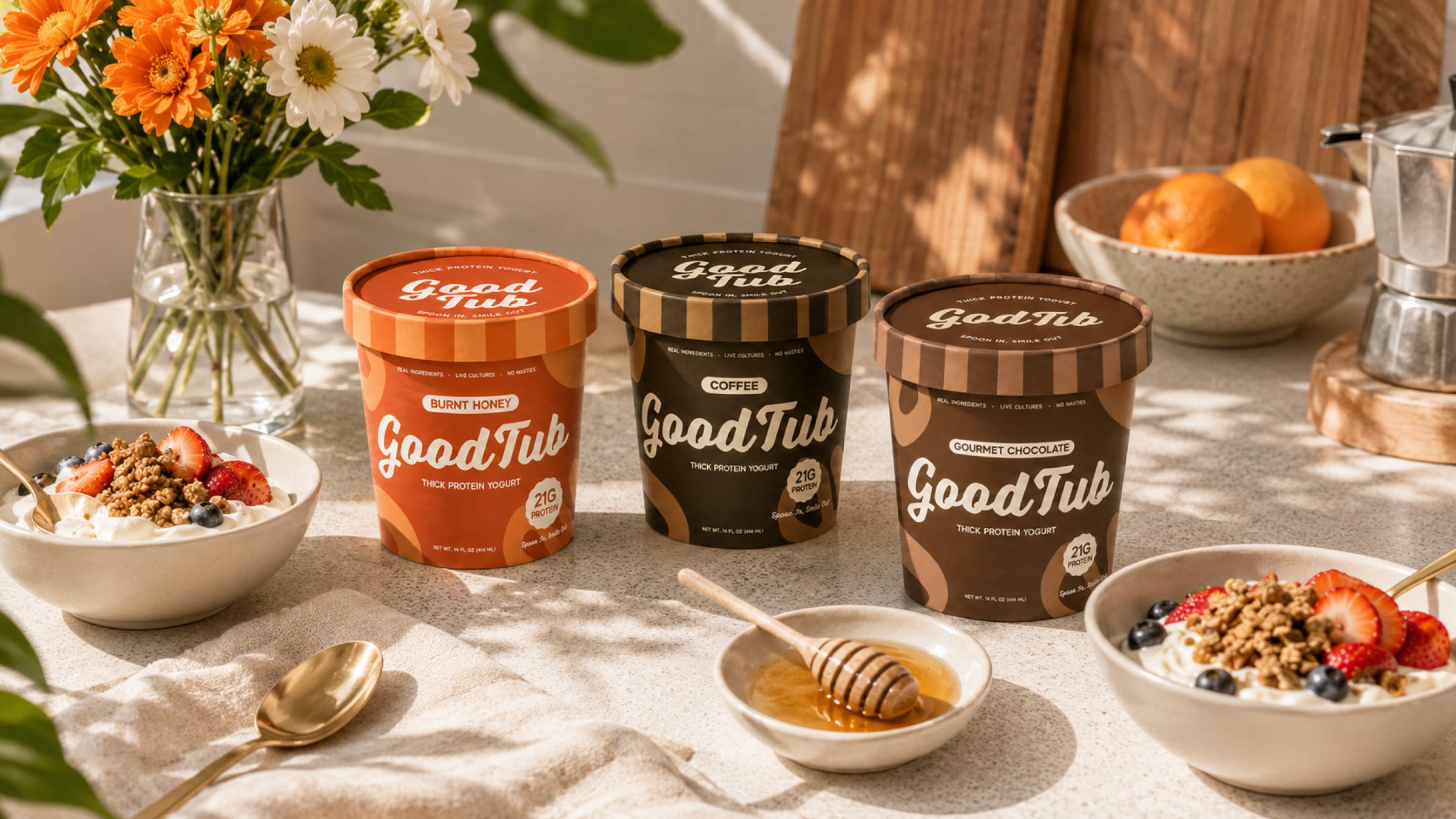 GoodTub packaging across the flavour range.