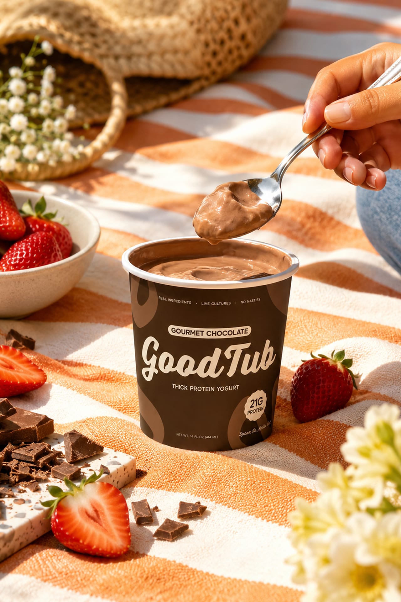 Flavour-coded colour system across tubs.