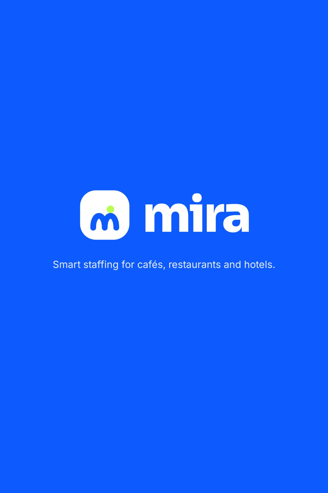 The Mira logo and tagline on solid blue.