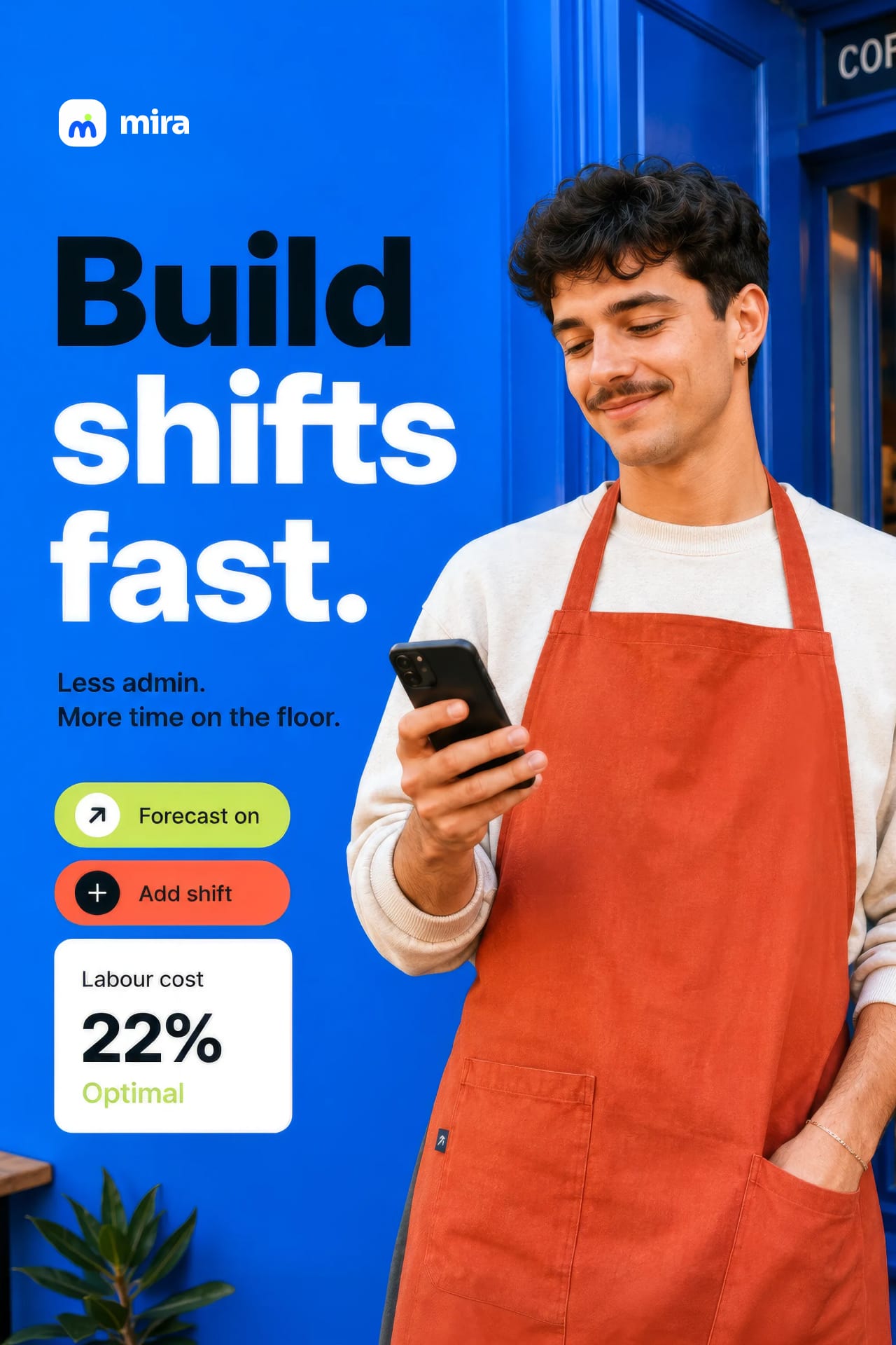 A barista checks his phone beside the Build shifts fast headline.