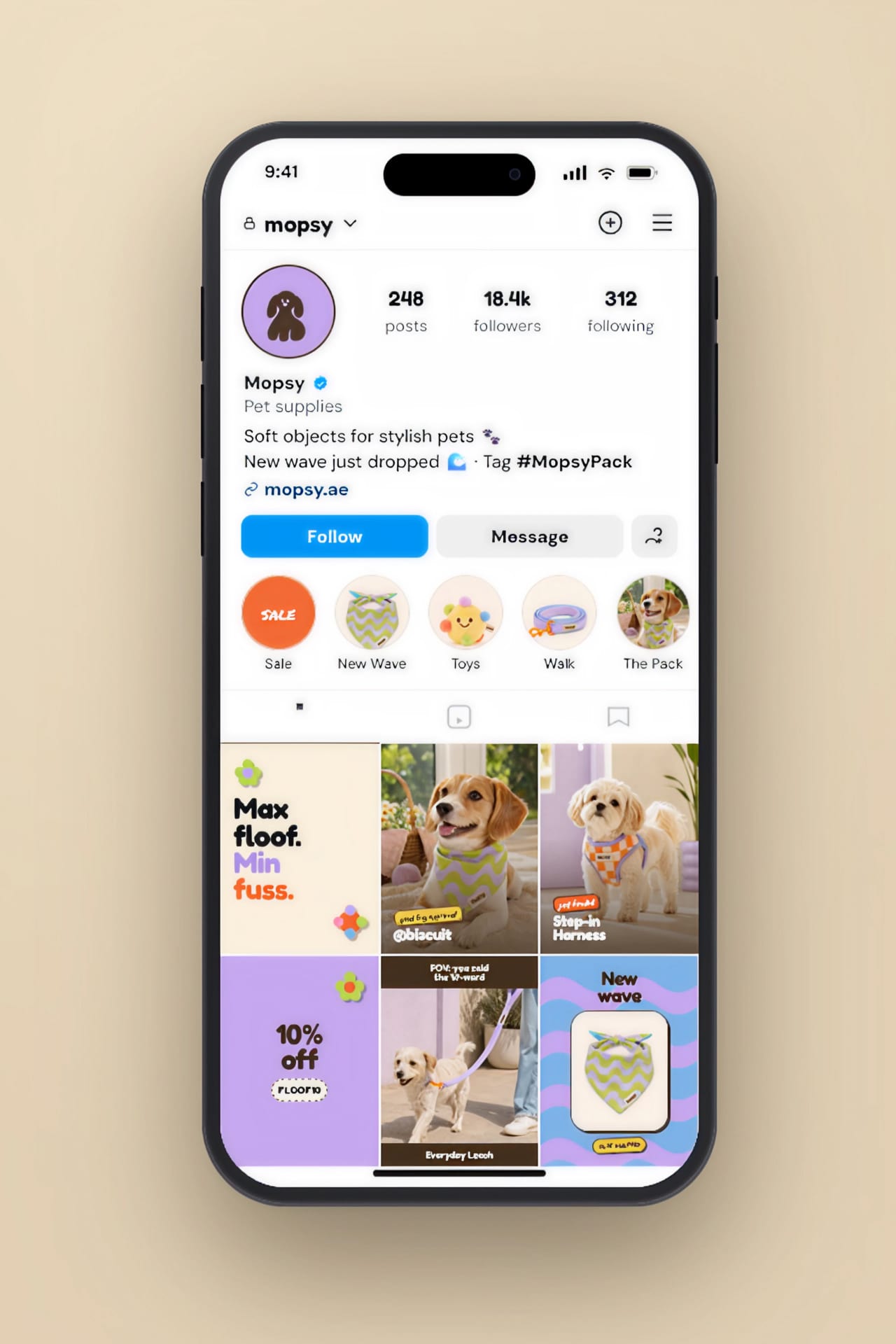 The storefront on mobile.