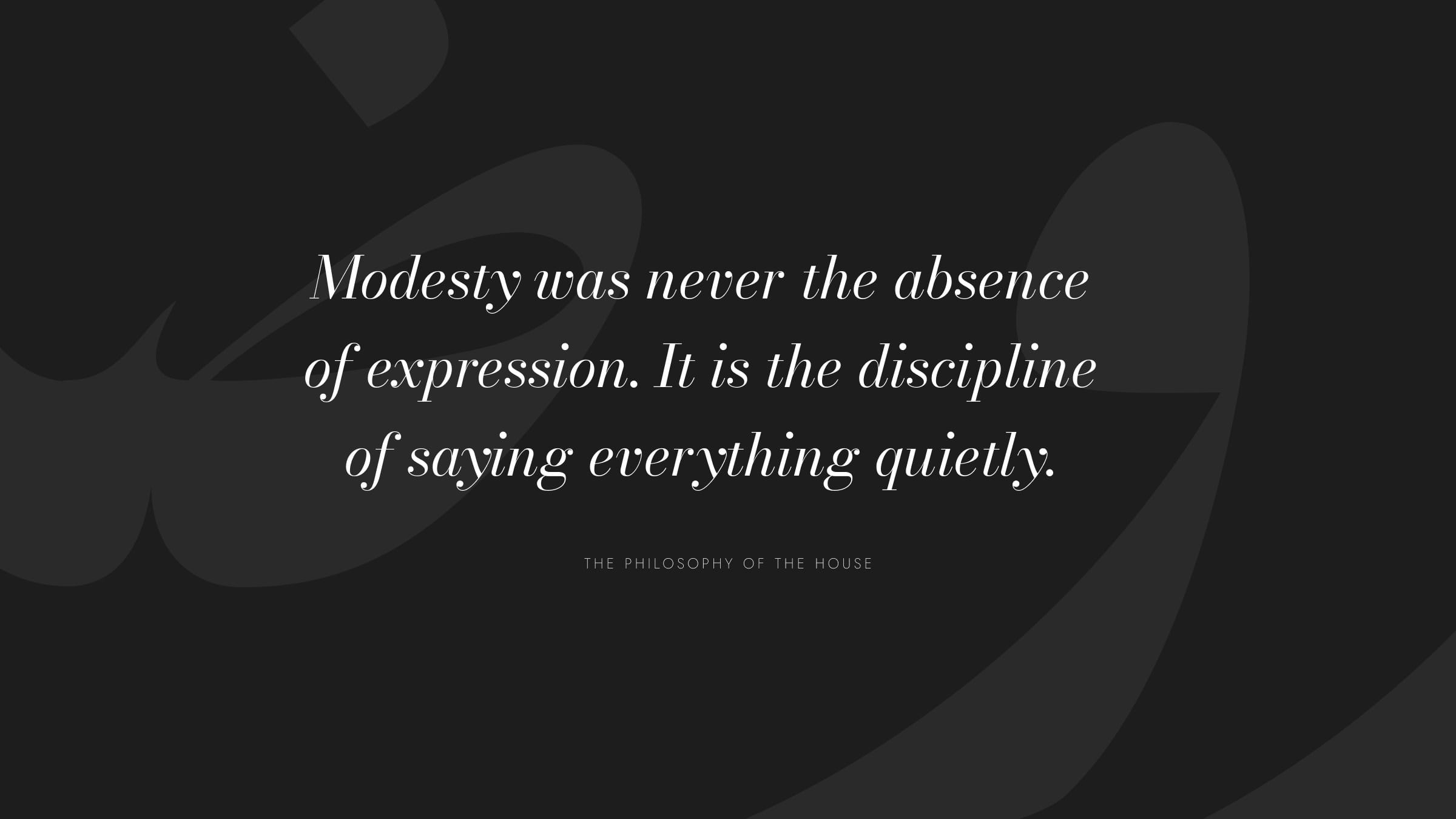 A typographic house maxim set over the ghosted روضة motif.